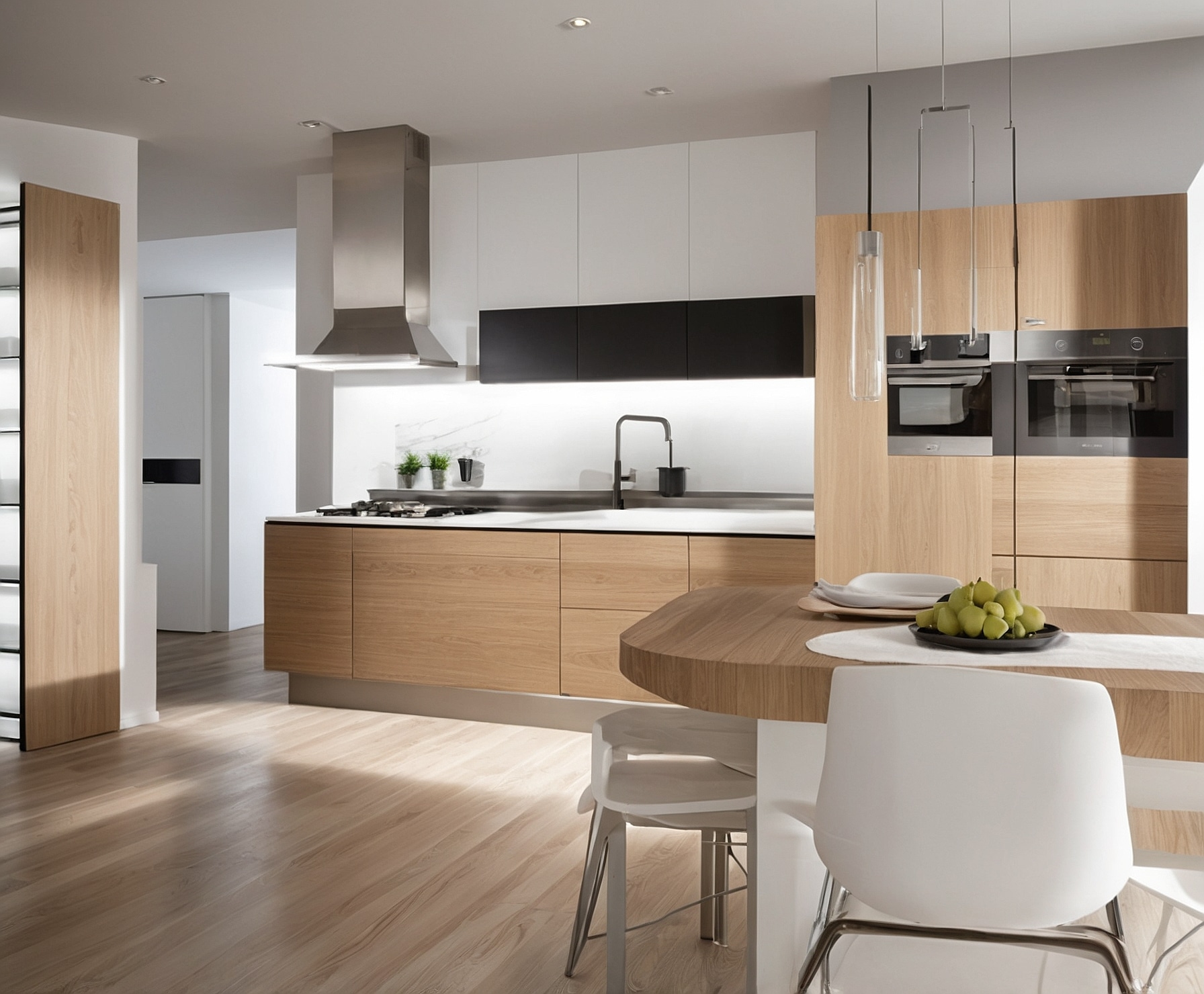 Cocina moderna con muebles de madera a medida.
